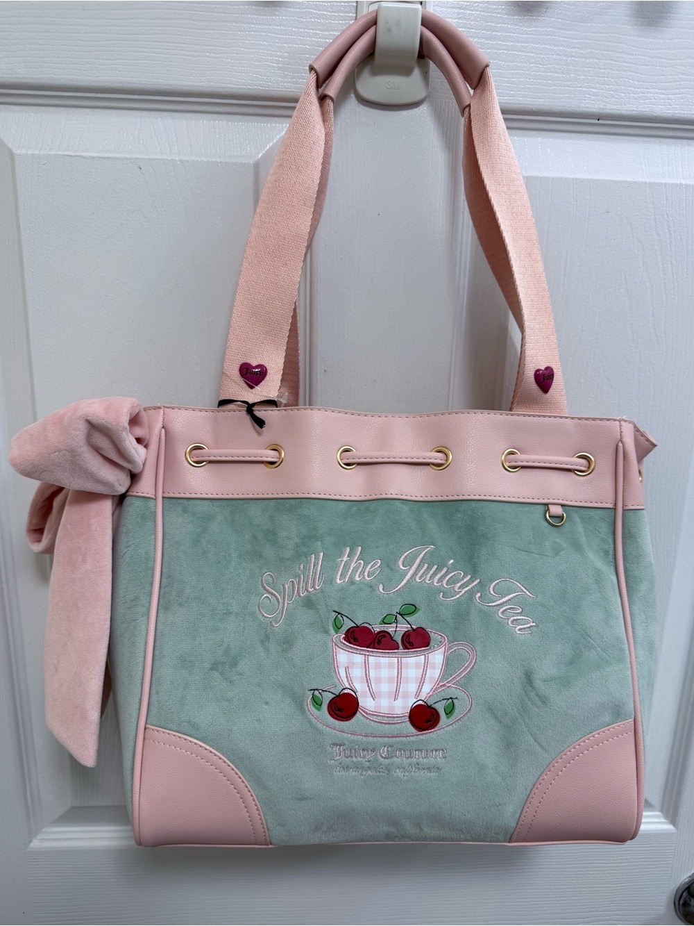 NWT Sweet Tea Party ‘Spill the Juicy Tea' Daydreamer Tote in Frosty Green